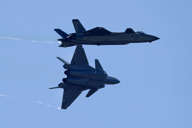 Two J-20 fighters at the Zhuhai Air Show, November 2018.